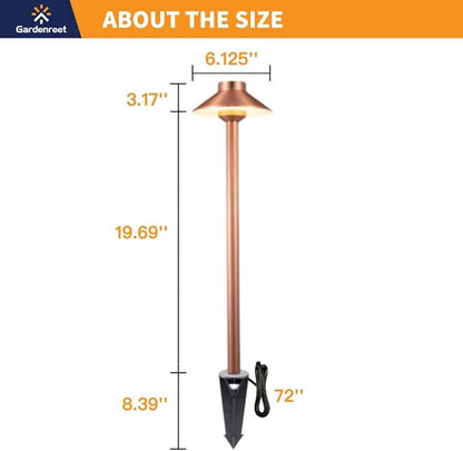 Gardenreet Brass Low Voltage Copper Garden Lights, Outdoor Pathway Light, 12V LED AC/DC Bronze Hat Top Path Lamp for Sideway House Walkway with 3W 270LM 5000K G4 Bulb 8 Pack