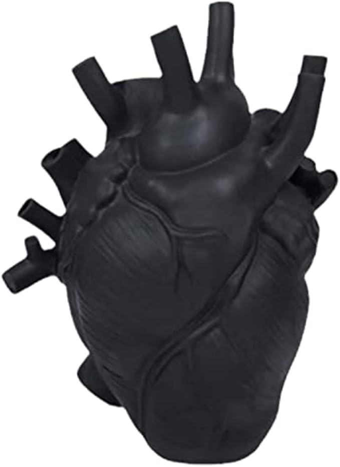 Resin Vase Planter, Decorative Heart Vase - Anatomical Heart Tabletop Decorative Craft, Farmhouse Living Room Bedroom Countertop (Black,Small)