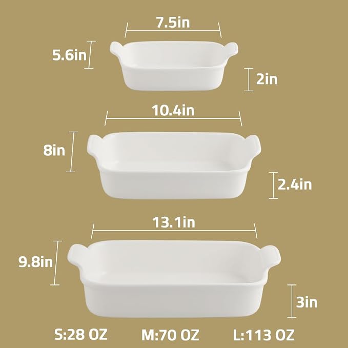 Sweejar Baking Pans Set, Ceramic 9x13 Baking Dish with Handle, Rectangular Casserole Dishes for Oven, Bakeware Sets of 3, Durable Lasagna Pan Deep for Kitchen, Banquet, Wedding Gift(Jade)