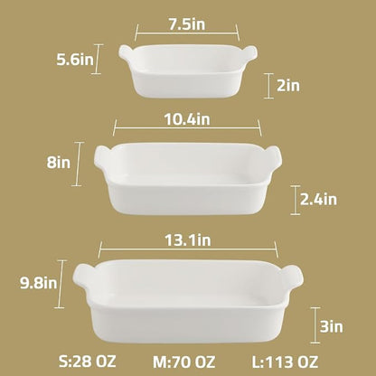 Sweejar Baking Pans Set, Ceramic 9x13 Baking Dish with Handle, Rectangular Casserole Dishes for Oven, Bakeware Sets of 3, Durable Lasagna Pan Deep for Kitchen, Banquet, Wedding Gift(Jade)