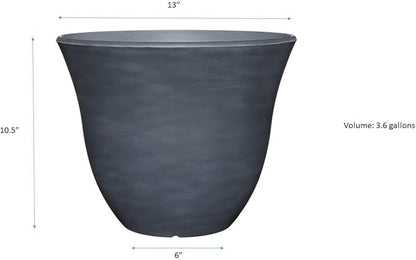 Classic Home and Garden Indoor/Outdoor Round Honeysuckle Resin Flower Pot Planter, Zinc Grey, 13" (Pack of 4)