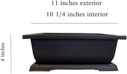 CZ Grain Large Bonsai Pot and Drip Tray - 11 inch Rectangle Container with Tray - Durable Container for Indoor and Outdoor Plants - Planter for Bonsai Trees, Indoor Plants & Herbs