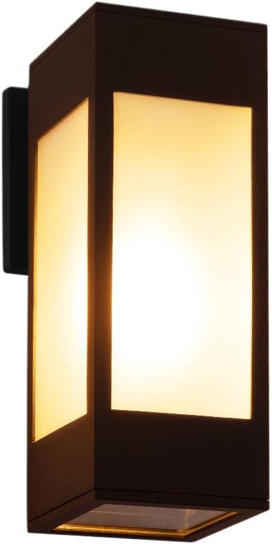 Cerdeco 10.75 Inches Outdoor Wall Light Modern Outdoor Wall Sconce,Aluminum Black Porch Sconce Wall Mounted Lighting with E26 Socket and 3 Side Frosted Glass[ETL Listed]