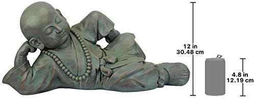 Design Toscano Resting Serene Baby Monk Asian Boy Garden Statue, 24 inches Wide, 12 inches Tall, Cast Stone Resin, Green Bronze Finish