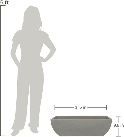 31.5" Wide Planter | Eco-Friendly Large Planter for Indoor or Outdoor Deck/Porch | Durable All-Weather Use Modern Pot for Shrubs, Flowers, Plants - Stone Granite