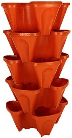 Mr. Stacky 18 inch Large Stackable Planters (Terra-Cotta) Out Door Garden. Vertical Planter. Made USA. Easy to Set up Save a Space. Save a Water.