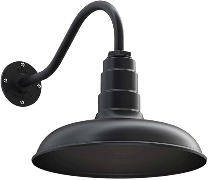Steel Lighting Co. Topanga Barn Light | Outdoor Wall Mounted | Farmhouse Garage Light Made in America | 14 inch Dome | 16 inch Gooseneck | Matte Black Exterior/Matte Black Interior