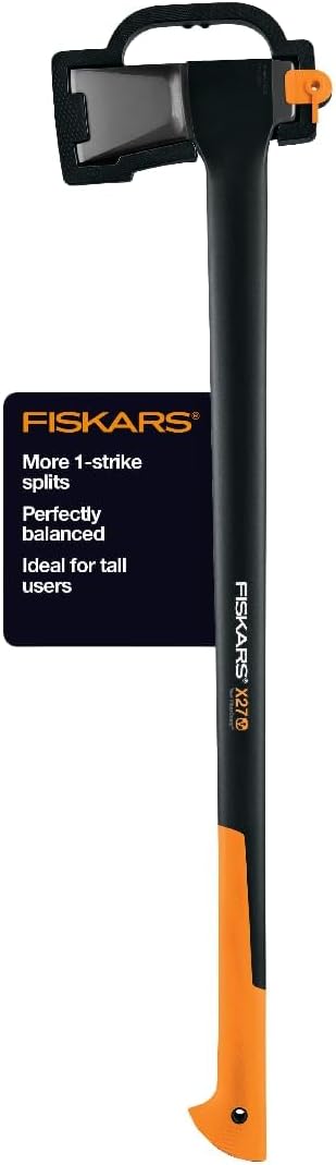 Fiskars X27 Super Splitting Axe, 36" Wood Splitting Axe for Medium to Large Size Logs with Shock-Absorbing Handle, Split Firewood, Forged Steel Blade, Bushcraft Gear and Camping Hatchet