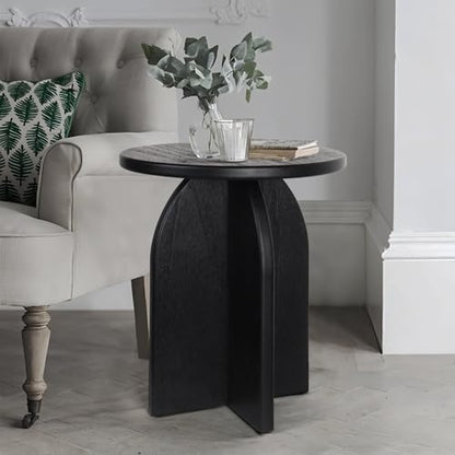 Oakrain End Table with Pedestal, Wood Side Table Bedside Sofa Couch, Modern Nightstand for Bedroom, Small Round Coffee Table for Living Room Office Balcony, Black
