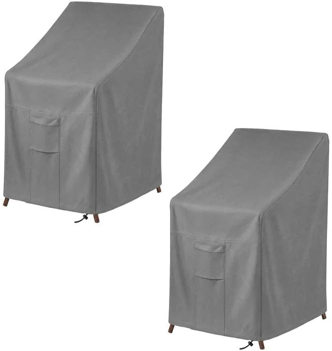 Vailge Stackable Patio Chair Cover,100% Waterproof Outdoor Chair Cover, Heavy Duty Lawn Patio Furniture Covers,Fits for 4-6 Stackable Dining Chairs,2 Pack-36"Lx28"Wx47"H,Grey