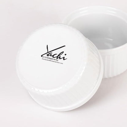 Yachi White Souffle Ramekins: 4oz 6 Pieces Ceramic Baking Ramekin Set Oven Safe Porcelain Bakeware Serving for Sauces Dipping Onion Soup Lava Cake Flan Creme Brulee Pudding Mini Custard