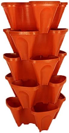 Vertical Gardening Stackable Planter - Build Simple Stacking Gardens or Efficient Commercial Farms - Grow More Strawberries, Herbs, Vegetables & Flowers In Less Space - US Made Pots (Large, Orange)