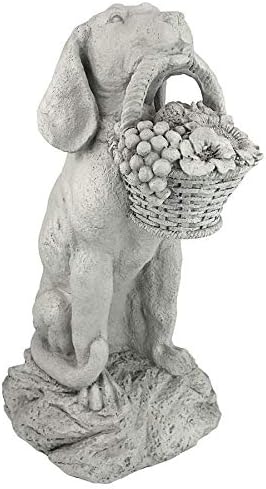 Design Toscano Man's Best Friend Dog with Basket Outdoor Garden Statue, 8 Inches Wide, 12 Inches Deep, 19 Inches High, Handcast Polyresin, Antique Stone Finish