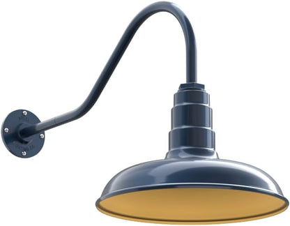 Steel Lighting Co. Topanga Barn Light | Outdoor Wall Mounted | 14 inch Dome | 23" Gooseneck | Farmhouse Garage Light Made in America | Gray Blue Exterior/Brass Interior