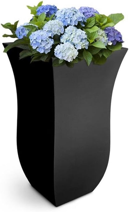 Pemberly Row Polyethylene Resin 30" Tall Tulip Planter in Black