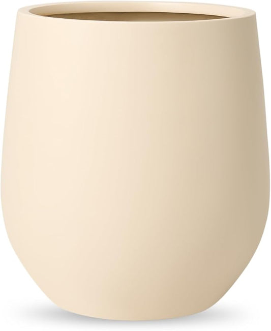 KUTE NEST 12.5" H x 11.4" D Premium Corso Fiberstone Round Tapered Planter with Drainage Hole, Smooth Finishes, Weather Resistant, Included 2 Extra Coco Mats (Kilim Beige, 9" Pot Opening)