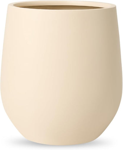 KUTE NEST 16.5" H x 15" D Premium Corso Fiberstone Round Tapered Planter with Drainage Hole, Smooth Finishes, Weather Resistant, Included 2 Extra Coco Mats (Kilim Beige, 11.5" Pot Opening)
