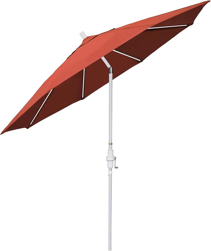 California Umbrella 11Ft Fiberglass Rib Patio Umbrella, Hand-Crank, Tilt-Collar, White Frame, Solution Dyed Sunset Fabric