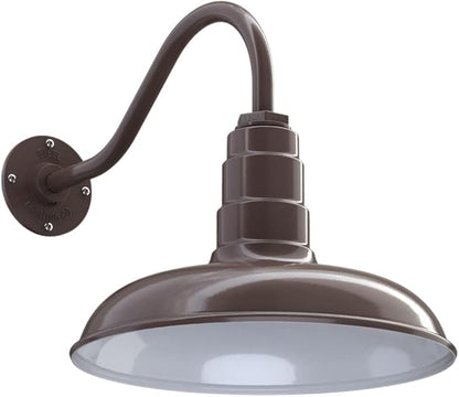 Steel Lighting Co. Topanga Barn Light | Outdoor Wall Mounted | Farmhouse Garage Light Made in America | 14 inch Dome | 16 inch Gooseneck | Dark Bronze Exterior/White Interior