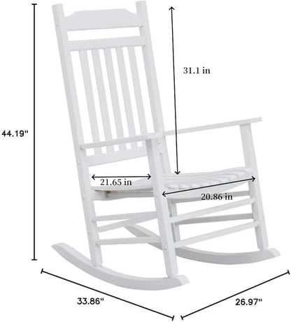 Patio Outdoor Rocking Chairs Small Foldable Side Table Set of 3 Piece Porch Wooden Comfy Rockers Folding End Table Furniture Indoor Outside Camping Balcony Lawn and Bistro, White