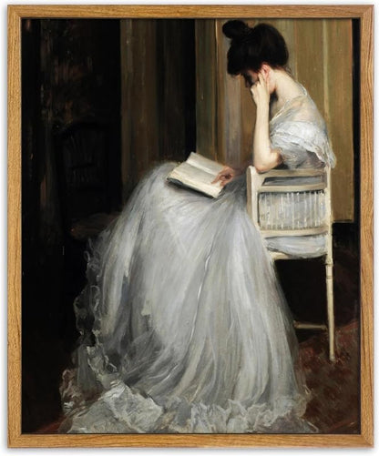 UPWOIGH 16x24 in Large Framed Wall Art, Jacques Émile Blanche The Reader Woman Reading Oil Painting Canvas, Vintage Victorian Portrait Print, Rustic Farmhouse Decor for Living Room Bedroom, 1Pack Gift