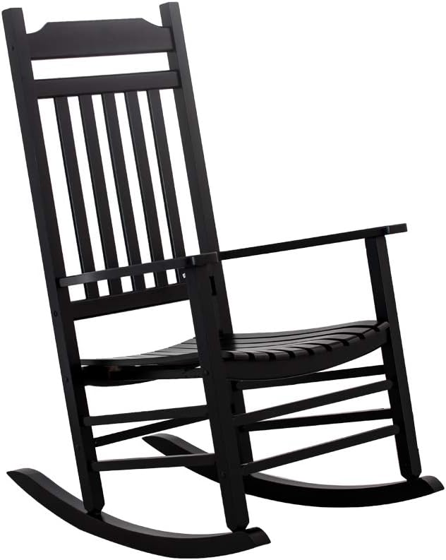 Patio Porch Rocking Chair for Outdoor Indoor - Wooden Furniture Adults Rocker for Balcony, Backyard and Garden Outside, Black