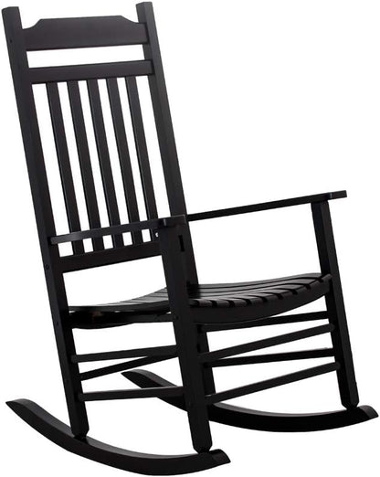Patio Porch Rocking Chair for Outdoor Indoor - Wooden Furniture Adults Rocker for Balcony, Backyard and Garden Outside, Black