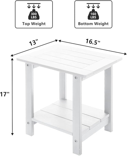 Meluvici Double Adirondack Outdoor Side Table Weather Resistant, Patio Rectangular End Table for Adirondack Chair, White