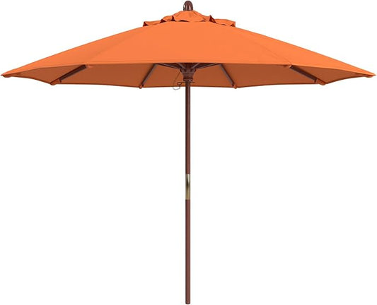 California Umbrella 9' Premium Commercial Hardwood Patio Umbrella, Manual Lift With Sunbrella Tuscan Fabric