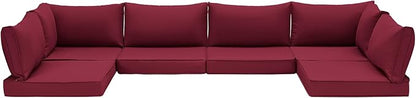 HOMREST 14-Piece Patio Replacement Cushions Set, Deep Seat 25x25 Inch Outdoor Sofa Cushions, Waterproof & Non-Slip Bottom, for 6-Seat Rattan Wicker Sectional Furniture,Burgundy