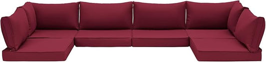 HOMREST 14-Piece Patio Replacement Cushions Set, Deep Seat 25x25 Inch Outdoor Sofa Cushions, Waterproof & Non-Slip Bottom, for 6-Seat Rattan Wicker Sectional Furniture,Burgundy