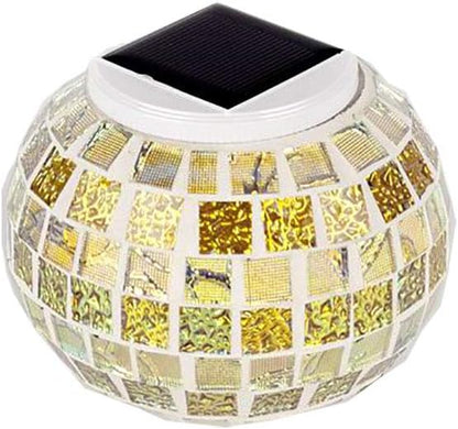 Solar Glass Ball Light Mosaic Jar Lights,Color Changing Globe Table Lamp Waterproof LED Night Light for Garden Patio Party Yard Outdoor Indoor Decorations (Gold Silver)