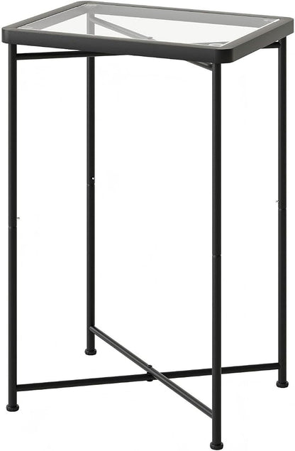 Garden 4 you Small Side Table, Glass End Table, Outdoor Side Table with Metal Frame, Mini Bedside Table for Living Room, Bedroom, Patio, Small Space, Black