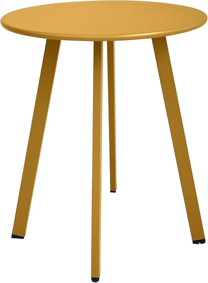 Meluvici Outdoor Side Table - Weather Resistant Patio Small Round Metal Steel Side Table, Waterproof End Table for Garden, Balcony, Yard - Yellow