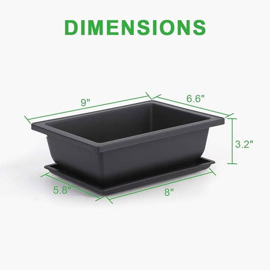 GROWNEER Bonsai Training Pots 3 Packs 9Inch with Drainage Humidity Trays, Bonsai Tree Starter Kits with 1 Repotting Mat, Growing Planter Set for Garden, Yard, Balcony, Office, Living Room