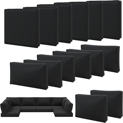 Aoxun 14pcs Patio Cushion Covers Replacement, Waterproof Outdoor Furniture Cushion Covers with Zipper and Non-Slip Bottom, Patio Sofa Couch 3 Sizes for Patio Sectional, Covers Only (Black)