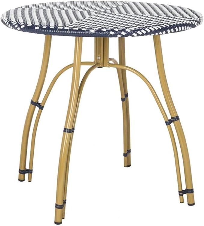 SAFAVIEH PAT4011A Outdoor Collection Kylie Navy and White Rattan Bistro Table