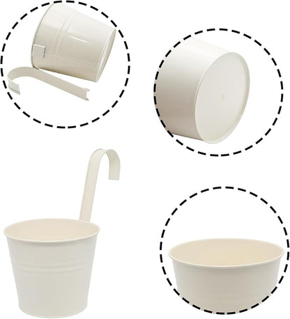Hanging Planters Set of 2 - Small Modern White Outdoor Pots with Sturdy Hooks, Space-Saving Design for Patio, Garden, Balcony - Durable Weather-Resistant Plant Containers