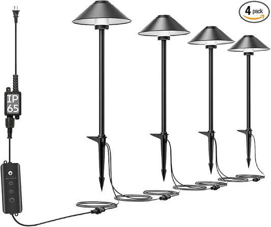 Banord Outdoor Landscape Path Lights, 4 Pack LED Pathway Lights, Low Voltage Garden Lighting Wired with IP65 Waterproof for Walkway Yard Garden