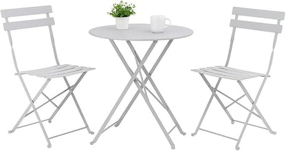 Indoor/Outdoor 3-Piece Foldable Bistro Set, Folding Outdoor Patio Furniture Sets, 2 Chairs and 1 Table, Weather-Resistant Outdoor/Indoor Conversation Set for Patio, Yellow, White, US001