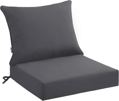 PatioGlow Outdoor Seat Cushion Set 22 x 24 x 4 Inch, Waterproof & Fade Resistant Patio Furniture Cushions with Removable Cover and Ties, Thick Deep Seating Pads for Outside Chair Sofa Couch, Grey