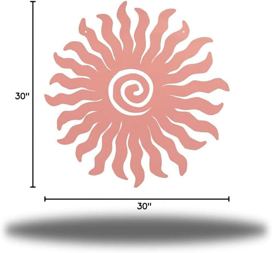 Riverside Designs Sunburst Metal Wall Art Steel Outdoor Decor - Heavy-Duty and Waterproof - Made in USA (30", Pink)