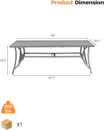 Aluminum Outdoor Dining Table for 8, 84" Rectangle Patio Dining Table with 2.2" Umbrella Hole, 8 Person Outdoor Dining Tables for Deck, Backyard, Garden, Poolside, Limed Oak
