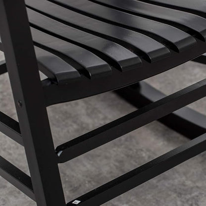 Patio Porch Rocking Chair for Outdoor Indoor - Wooden Furniture Adults Rocker for Balcony, Backyard and Garden Outside, Black
