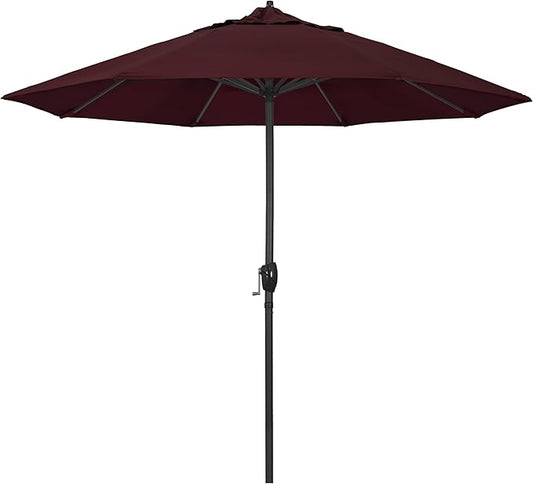 California Umbrella 9' Rd Aluminum Patio Umbrella, Crank Lift, Auto Tilt, Black Finish, 4yr Fade Warranty, Burgundy