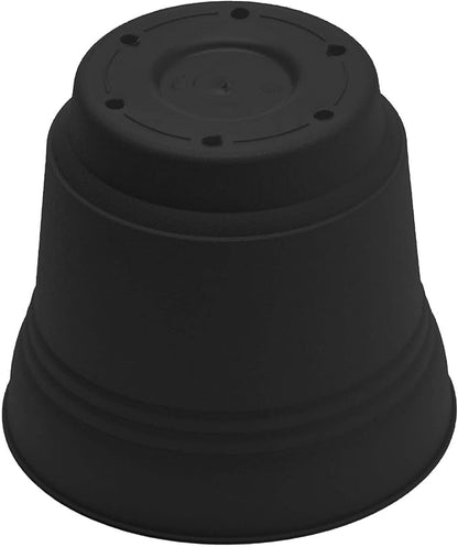 Bloem Saturn 5" Black Round Resin Planter Pot with Snap-in Saucer for Indoor and Outdoor Gardening, 4-Pack