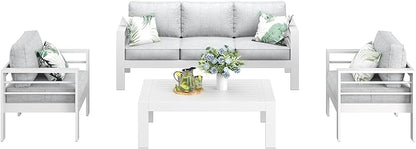 LayinSun Outdoor Aluminum Furniture Set, 4 Pieces Patio Sectional Conversation Chat Sofa Modern Seating Set with Coffee Table