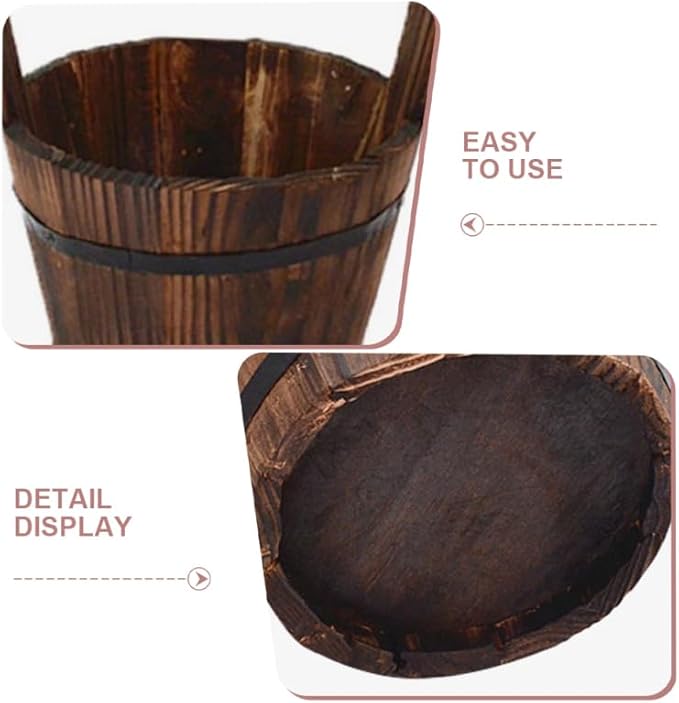 Rustic Wooden Wall Hanging Planter, Decorative Wishing Well Style Half-Barrel Plant Pot for Indoor Outdoor Garden, Vertical Flower Bucket for Fence, Patio & Porch Decor