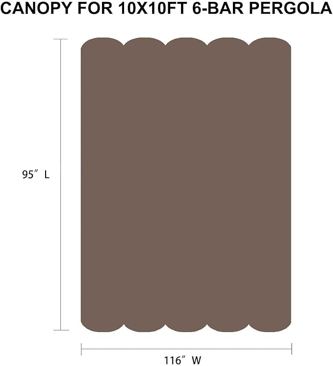 Pergola Shade Cover Replacement Canopy Top Compatible with 10 X 10 ft 6-Bar Pergola Frames - Brown (Canopy Size 116" W x 95" L, Canopy Top Only)