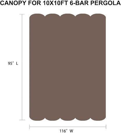 Pergola Shade Cover Replacement Canopy Top Compatible with 10 X 10 ft 6-Bar Pergola Frames - Brown (Canopy Size 116" W x 95" L, Canopy Top Only)